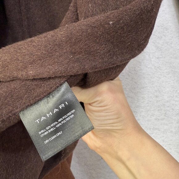 Tahari Coat Womens Medium Wool Blend Wrap Belted Collar Pockets Fall Jacket - Picture 7 of 10